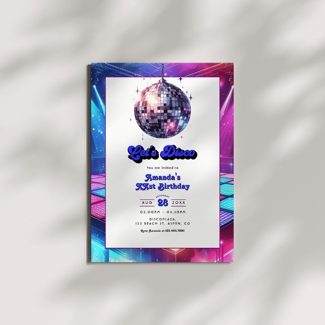 Invitation Fête d'anniversaire Rétro Disco (Let’s Disco Retro Birthday Party Invitation)