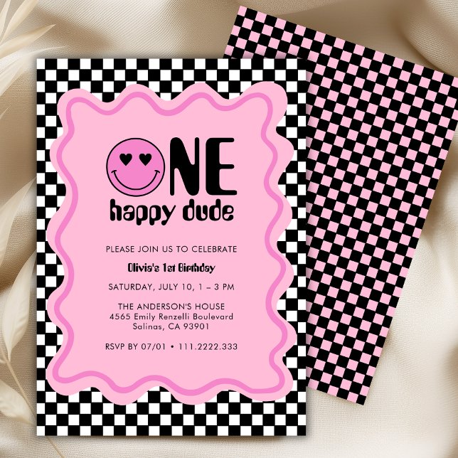 Invitation Fête d'anniversaire rétro d'un garçon heureux rose (Créateur téléchargé)