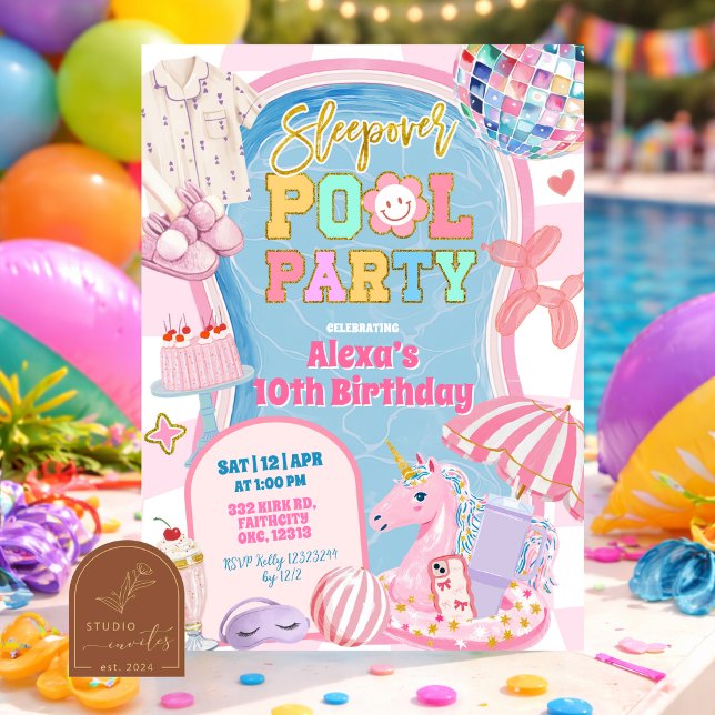 Invitation Fête d'anniversaire rétro élégante pour fille avec (Créateur téléchargé)