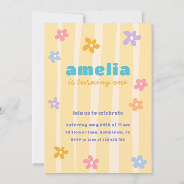 Invitation Fête d'anniversaire rétro floral (Devant)