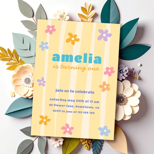 Invitation Fête d'anniversaire rétro floral (Créateur téléchargé)