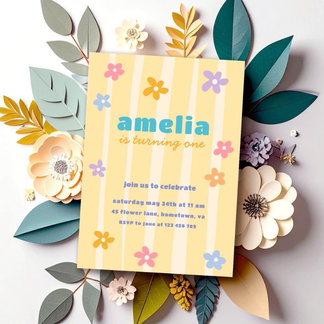 Invitation Fête d'anniversaire rétro floral (Créateur téléchargé)