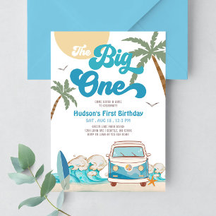 Invitation Fête d'anniversaire rétro garçon Big One Surf 1ère
