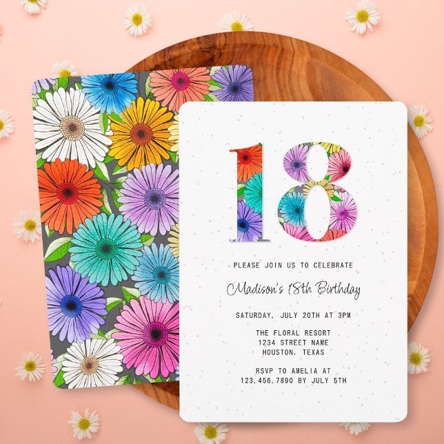 Invitation Fête d'anniversaire rétro gris foncé floral rustiq (Créateur téléchargé)