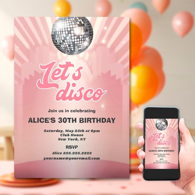 Invitation Fête d'anniversaire Rétro Groovy 70 Let's Disco (Créateur téléchargé)