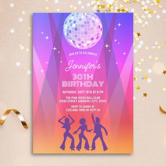 Invitation Fête d'anniversaire rétro groovy 70s 80s Disco 30  (Créateur téléchargé)