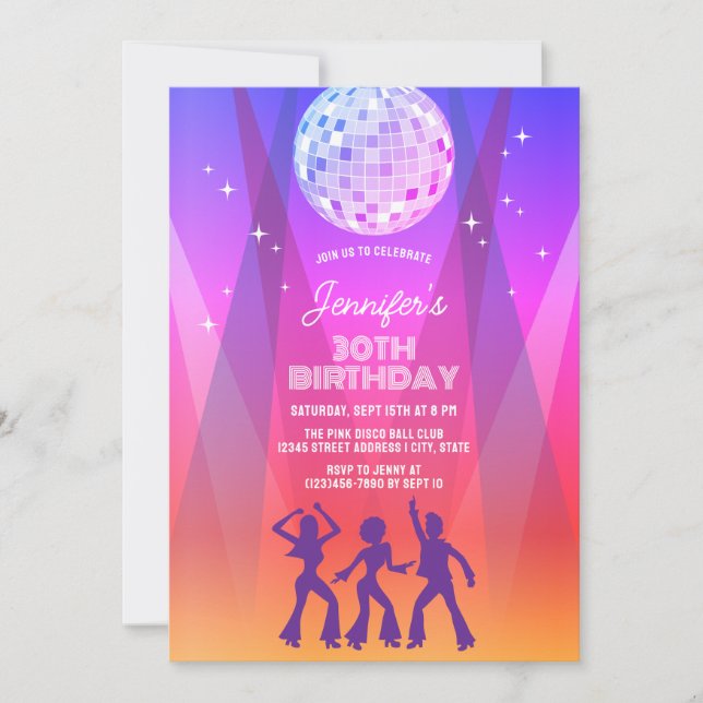 Invitation Fête d'anniversaire rétro groovy 70s 80s Disco 30  (Devant)