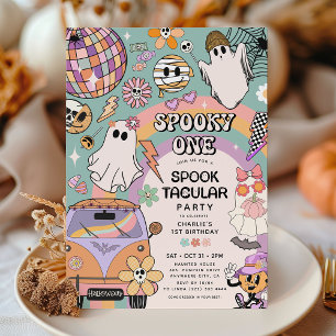 Invitation Fête d'anniversaire rétro Halloween 1 an Spooky On