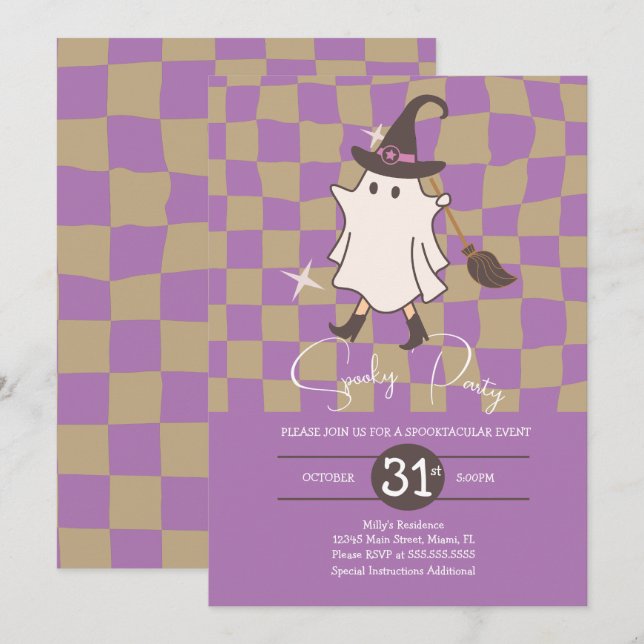 Invitation Fête d'anniversaire rétro Halloween fantôme effray (Devant / Derrière)