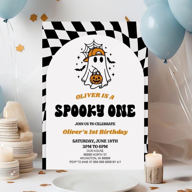 Invitation Fête d'anniversaire rétro Halloween Spooky One 1èr (Créateur téléchargé)