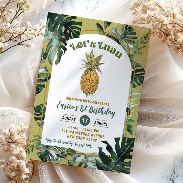Invitation Fête d'anniversaire Rétro Luau de jungle à l'anana (Créateur téléchargé)