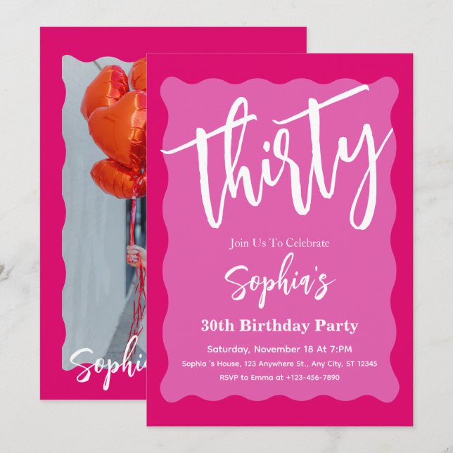 Invitation Fête d'anniversaire rétro moderne à 30 ans avec co (Devant / Derrière)