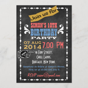 Invitation Fête d'anniversaire rétro pour enfants sur tableau