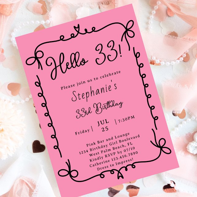 Invitation Fête d'anniversaire rétro rose et noir manuscrit 3 (Créateur téléchargé)