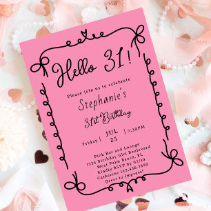 Invitation Fête d'anniversaire rétro rose et noir manuscrit 3