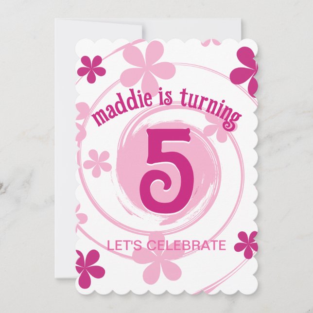 Invitation Fête d'anniversaire rétro rose moderne pour fille  (Devant)
