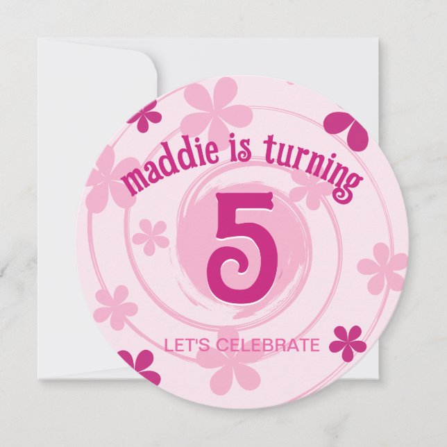 Invitation Fête d'anniversaire rétro rose moderne pour fille  (Devant)