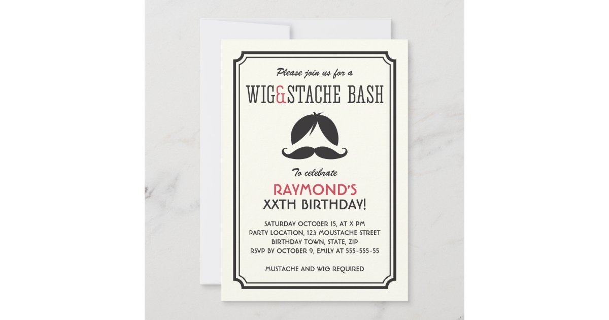 Invitation Fete D Anniversaire Retro Stripes Perruque Et Must Zazzle Fr