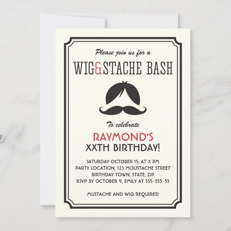 Invitation Fete D Anniversaire Retro Stripes Perruque Et Must Zazzle Fr