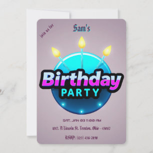 Invitation Fête d'anniversaire rétro sur violet