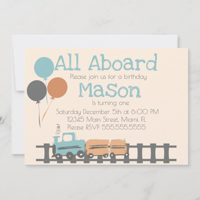 Invitation Fête d'anniversaire rétro train pour enfants de 1  (Devant)