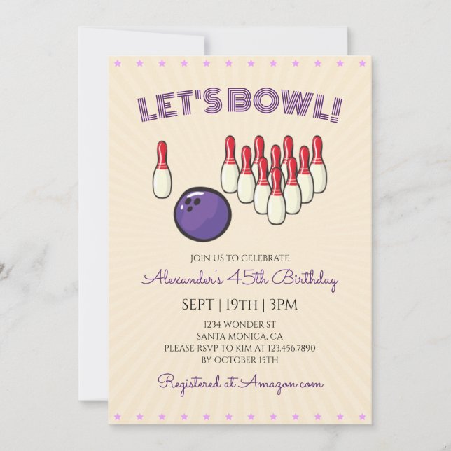 Invitation Fête d'anniversaire rétro vintage de bowling (Devant)