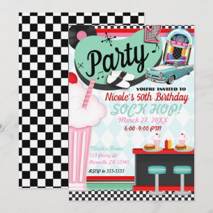 Invitation Fête d'anniversaire rétro vintage des années 50 Di