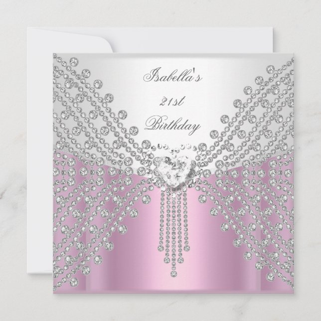 Invitation Fête d'anniversaire révisée Image Rose Argent Blan (Devant)