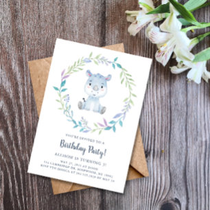 Invitation Fête d'anniversaire Rhinocéros Aquarelle