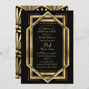 Invitation Fête d'anniversaire Roaring Black and Gold Art Déc
