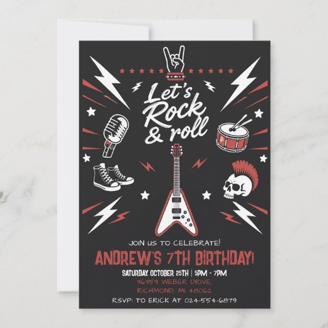 Invitation Fête d'anniversaire Rock de Pop Star personnelle (Devant)