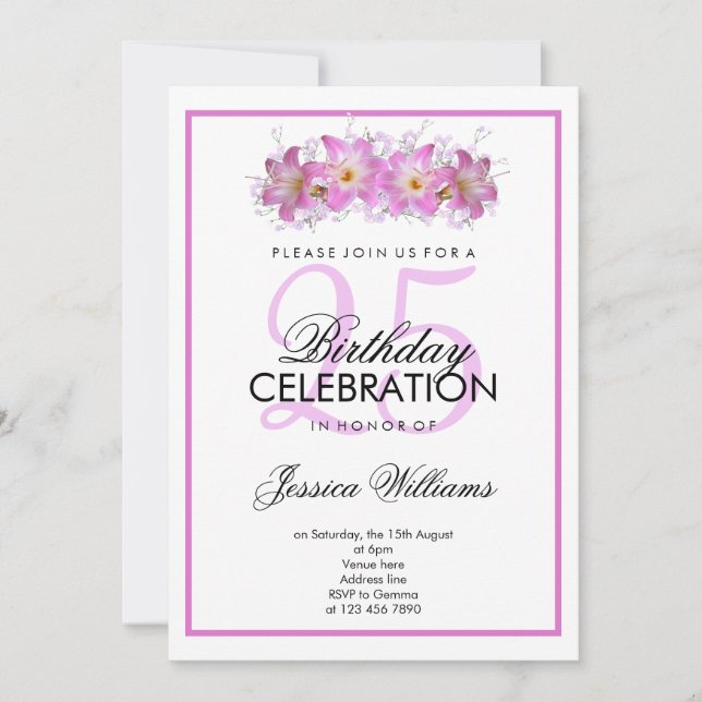 Invitation Fête d'anniversaire romantique aux lis Belladone (Devant)