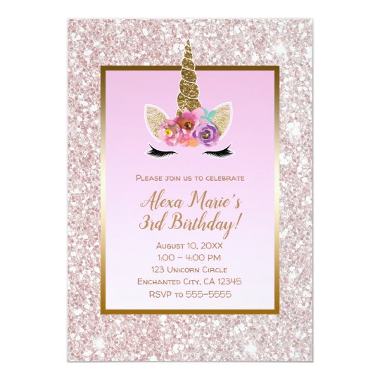 Invitation Fete D Anniversaire Rose Blanche De Licorne D Or