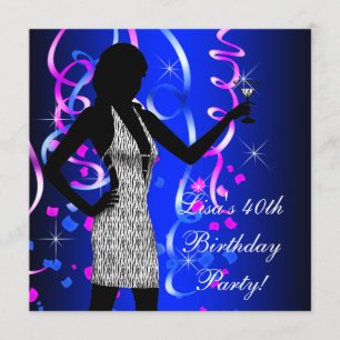 Invitation Fête d'anniversaire rose chaud et bleu de roi