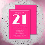 Invitation Fête d'anniversaire rose chaud moderne 21e Vingt e<br><div class="desc">Personnalisé 21e anniversaire invitations de fête parfait pour les filles de vingt-et-unième anniversaire fête. Customisez avec votre propre nom. Les couleurs peuvent être modifiées dans l'outil de conception. Veuillez utiliser le bouton Message me ci-dessous pour obtenir de l'aide sur la personnalisation et les demandes spéciales. © Zoe Chapman Design</div>
