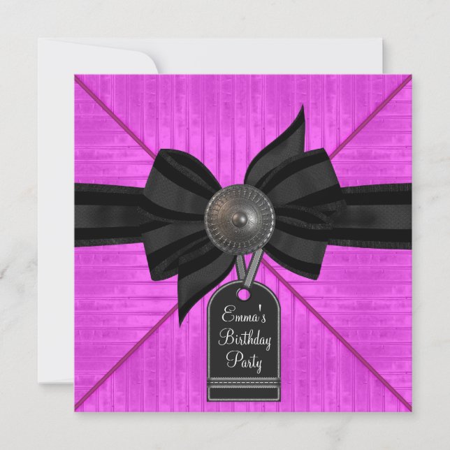 Invitation Fête d'anniversaire rose chaud noir (Devant)