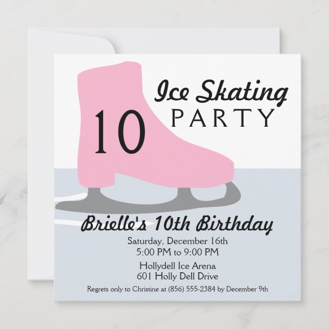 Invitation Fête d'anniversaire rose-clair de patinage de (Devant)
