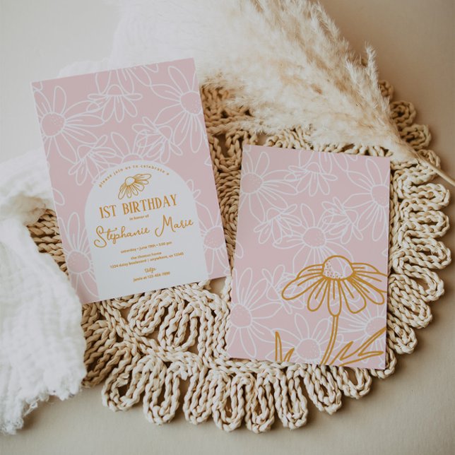 Invitation Fête d'anniversaire rose Daisy (Créateur téléchargé)