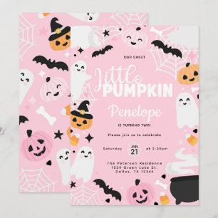 Invitation Fête d'anniversaire rose de Halloween Ghost Citrou
