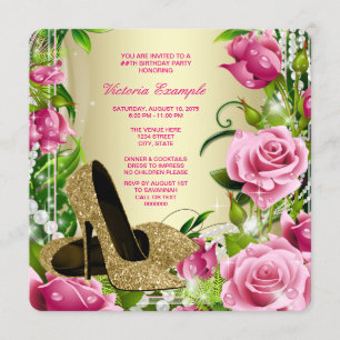 Invitation Fête d'anniversaire rose de la femme de chaussure