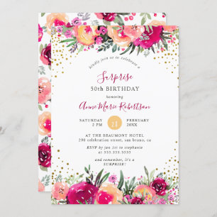 Invitation Fête d'anniversaire rose de surprise de fleurs