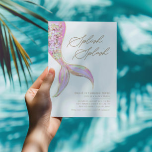 Invitation Fête d'anniversaire rose des filles de la mer