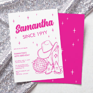 Invitation Fête d'anniversaire rose disco western country pou