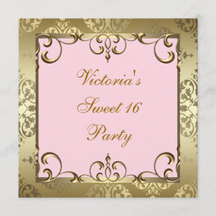 Invitation Fête d'anniversaire rose du bonbon 16 à damassé