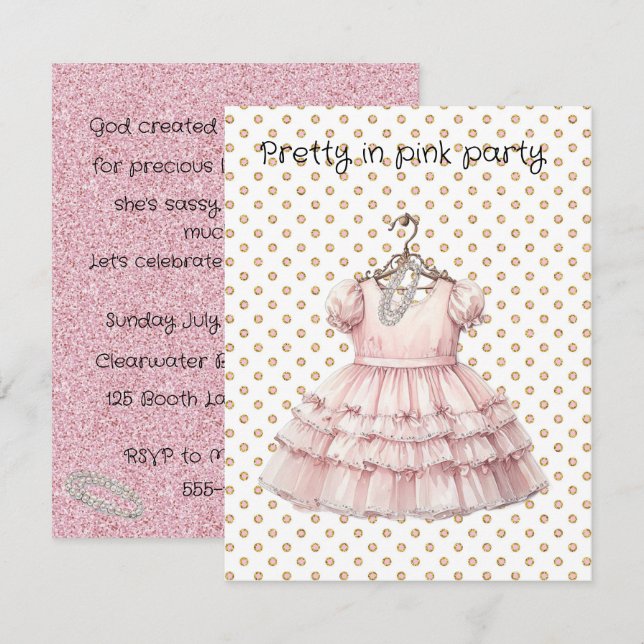Invitation Fête d'anniversaire rose en beauté (Devant / Derrière)