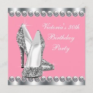 Invitation Fête d'anniversaire rose et argent pour femme
