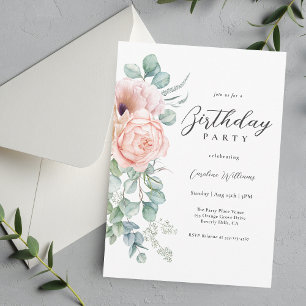 Invitation Fête d'anniversaire rose et beige féminin