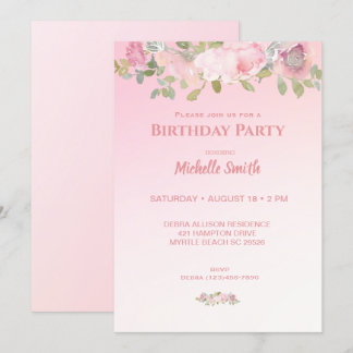 Invitation Fête d'anniversaire rose et blanc