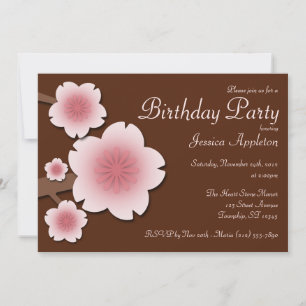 Invitation Fête d'anniversaire rose et Brown de fleurs de cer