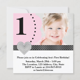 Invitation Fête d'anniversaire rose et noir pour filles